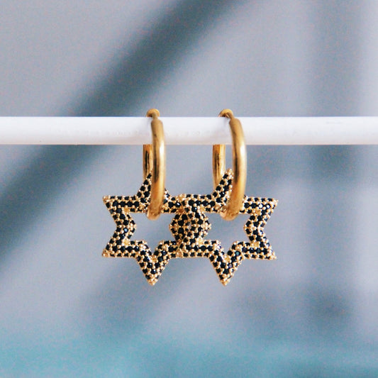 Bazou stainless steel earring with crystal star – black/gold (SO7132)